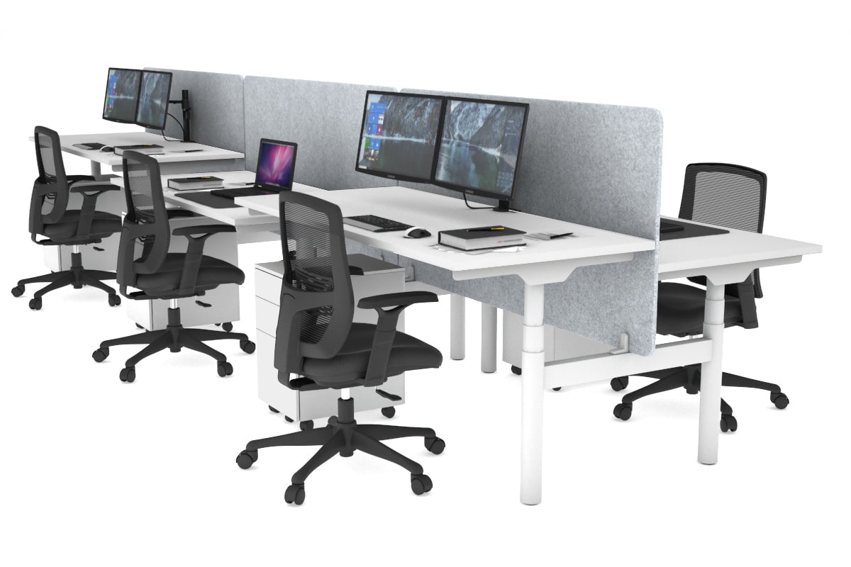 Flexi Premium Height Adjustable 6 Person H-Bench Workstation - White Frame [1600L x 700W] Jasonl white light grey echo panel (820H x 1600W) none