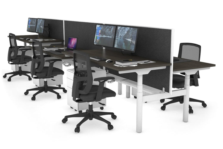 Flexi Premium Height Adjustable 6 Person H-Bench Workstation - White Frame [1600L x 700W] Jasonl dark oak moody charchoal (820H x 1600W) white cable tray