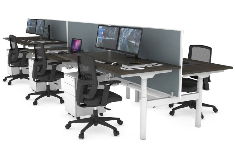 Flexi Premium Height Adjustable 6 Person H-Bench Workstation - White Frame [1600L x 800W with Cable Scallop] Jasonl dark oak cool grey (820H x 1600W) white cable tray