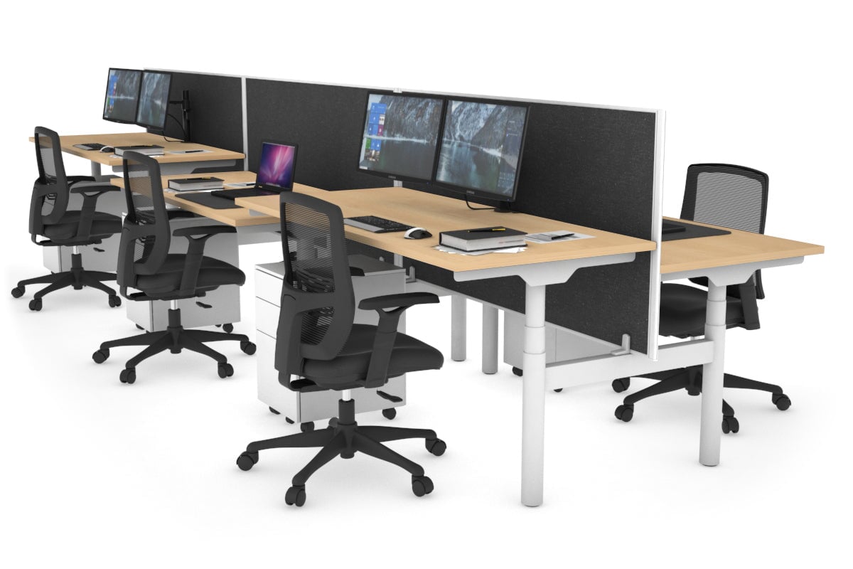 Flexi Premium Height Adjustable 6 Person H-Bench Workstation - White Frame [1800L x 700W] Jasonl maple moody charchoal (820H x 1800W) none