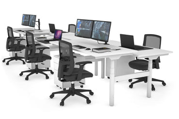 Flexi Premium Height Adjustable 6 Person H-Bench Workstation - White Frame [1800L x 700W] Jasonl white none none