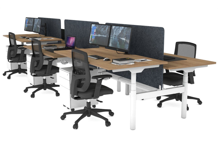 Flexi Premium Height Adjustable 6 Person H-Bench Workstation - White Frame [1800L x 800W with Cable Scallop] Jasonl salvage oak dark grey echo panel (820H x 1600W) white cable tray