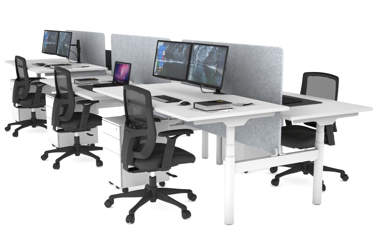 Flexi Premium Height Adjustable 6 Person H-Bench Workstation - White Frame [1800L x 800W with Cable Scallop] Jasonl white light grey echo panel (820H x 1600W) none