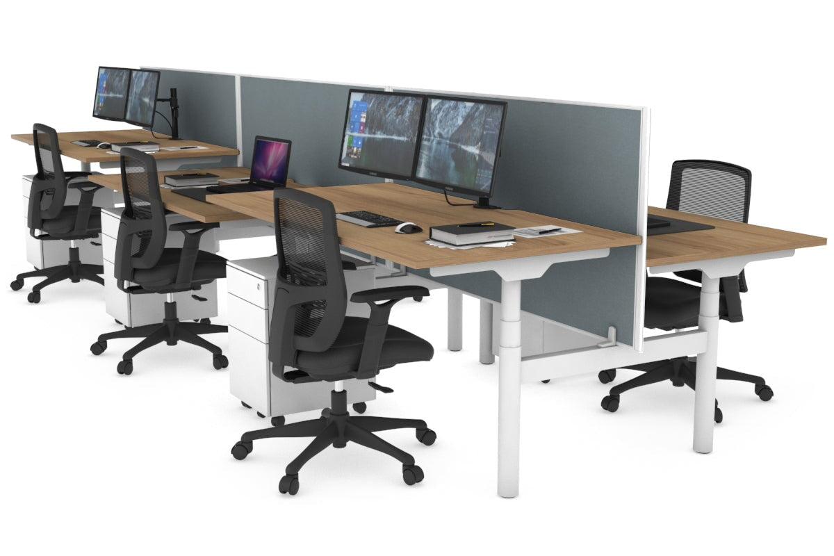 Flexi Premium Height Adjustable 6 Person H-Bench Workstation - White Frame [1800L x 800W with Cable Scallop] Jasonl salvage oak cool grey (820H x 1800W) none