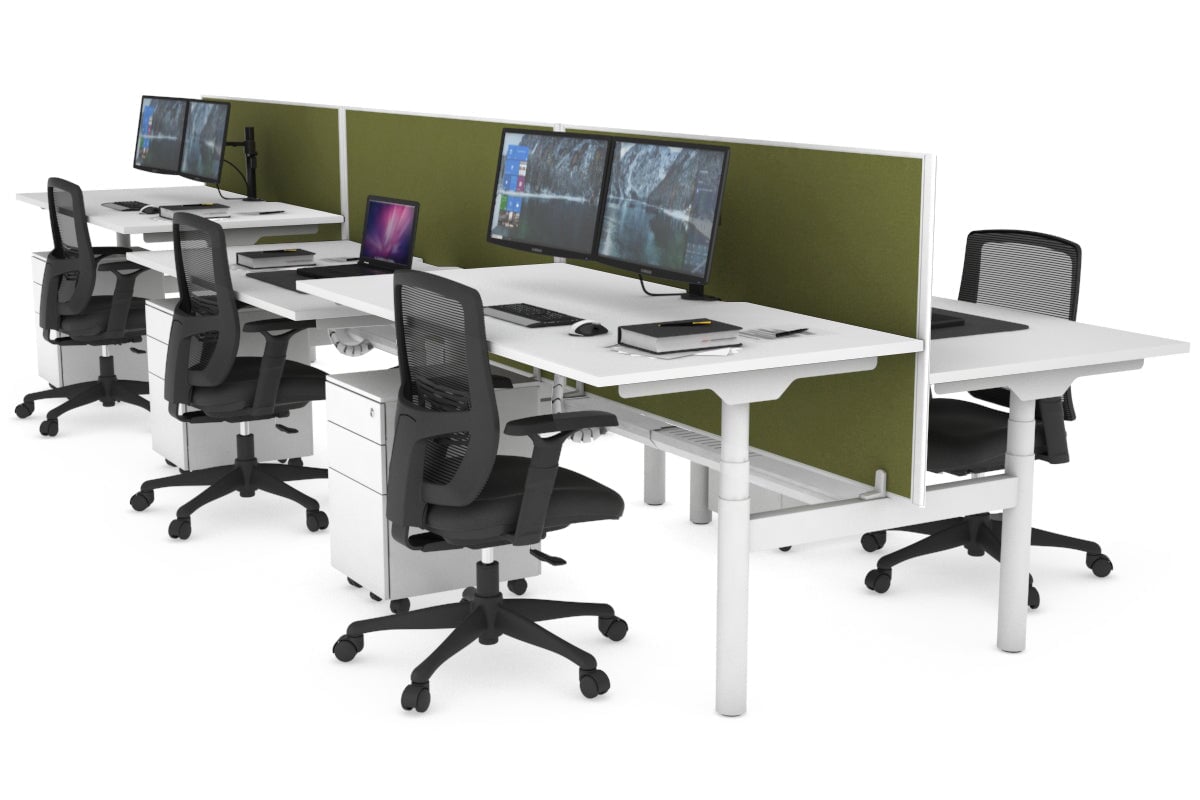 Flexi Premium Height Adjustable 6 Person H-Bench Workstation - White Frame [1800L x 800W with Cable Scallop] Jasonl white green moss (820H x 1800W) white cable tray