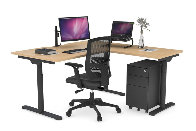 Flexi Premium Height Adjustable Corner Workstation [1400L x 1550W with Cable Scallop] Jasonl Black maple 