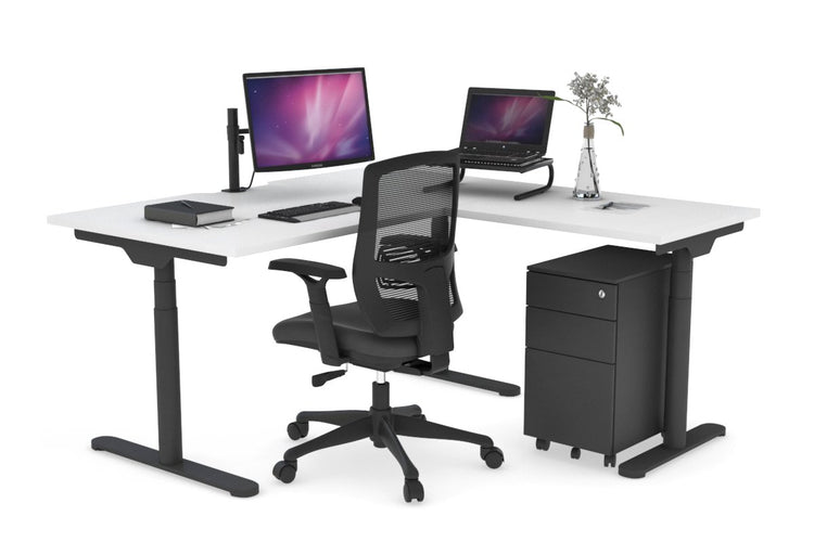 Flexi Premium Height Adjustable Corner Workstation [1400L x 1550W with Cable Scallop] Jasonl Black white 