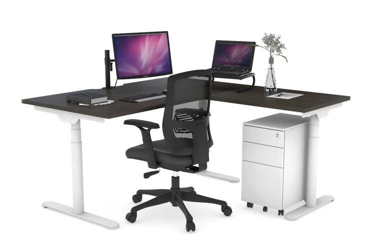 Flexi Premium Height Adjustable Corner Workstation [1400L x 1550W with Cable Scallop] Jasonl White dark oak 