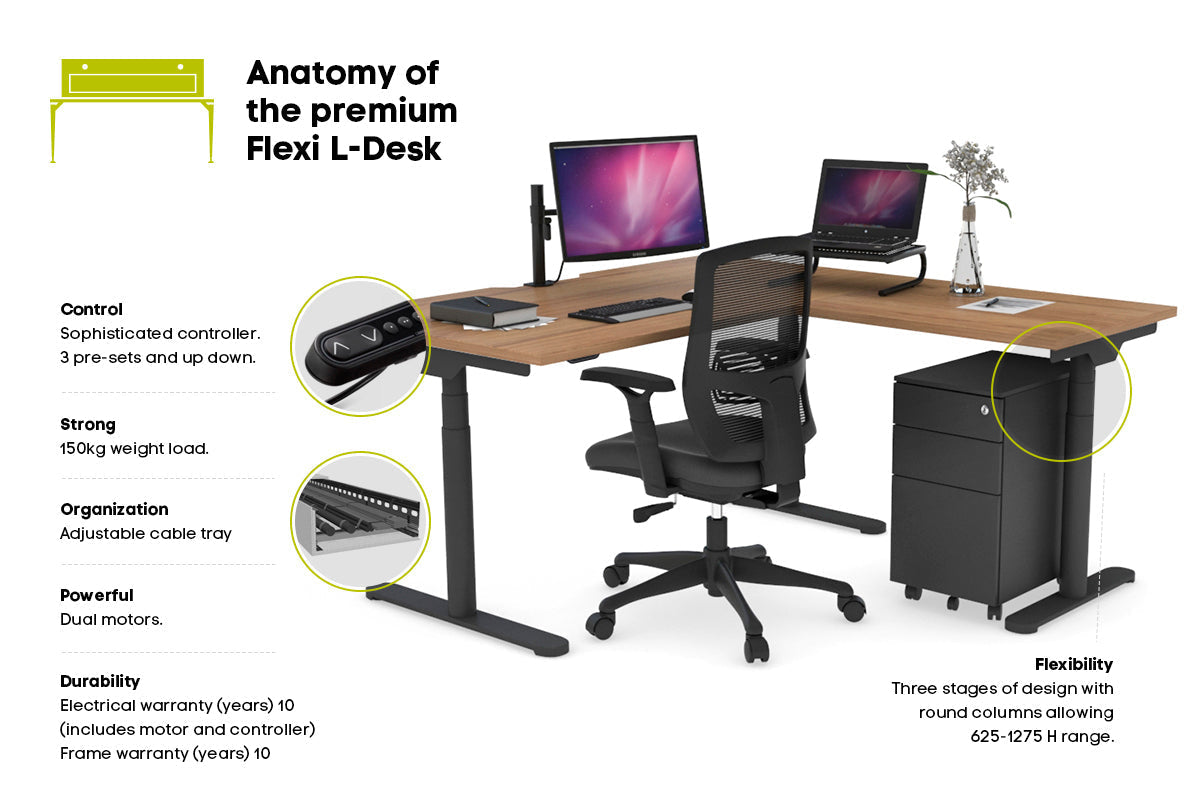 Flexi Premium Height Adjustable Corner Workstation [1400L x 1550W with Cable Scallop] Jasonl 