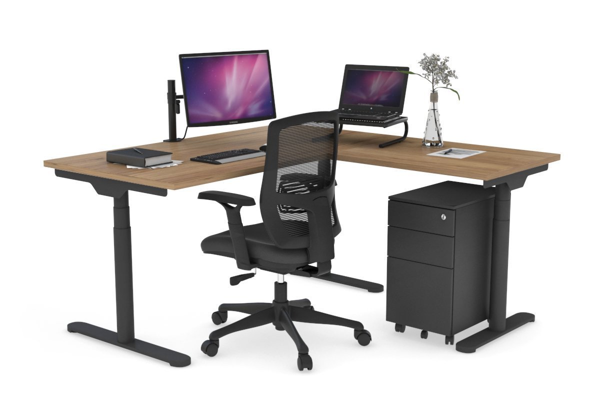 Flexi Premium Height Adjustable Corner Workstation [1400L x 1700W] Jasonl Black salvage oak 