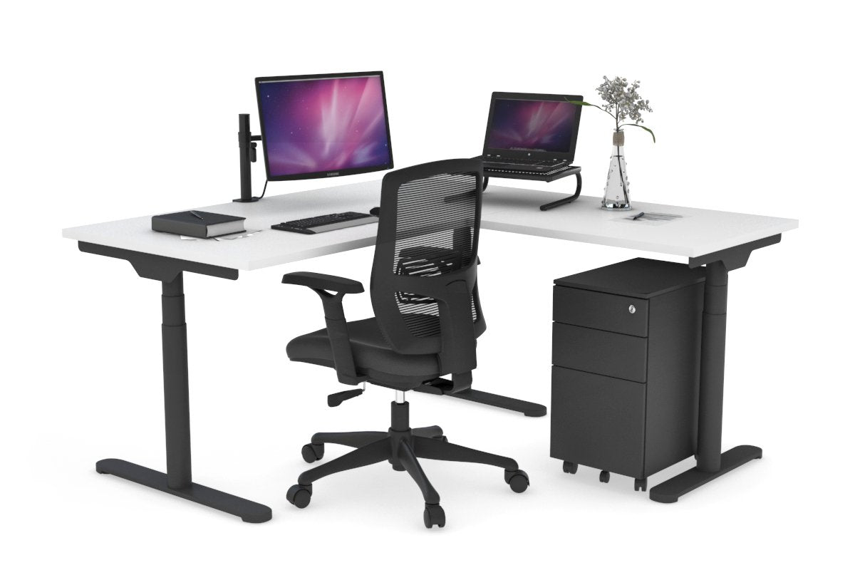 Flexi Premium Height Adjustable Corner Workstation [1400L x 1700W] Jasonl Black white 