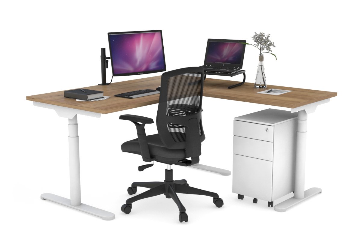 Flexi Premium Height Adjustable Corner Workstation [1400L x 1700W] Jasonl White salvage oak 