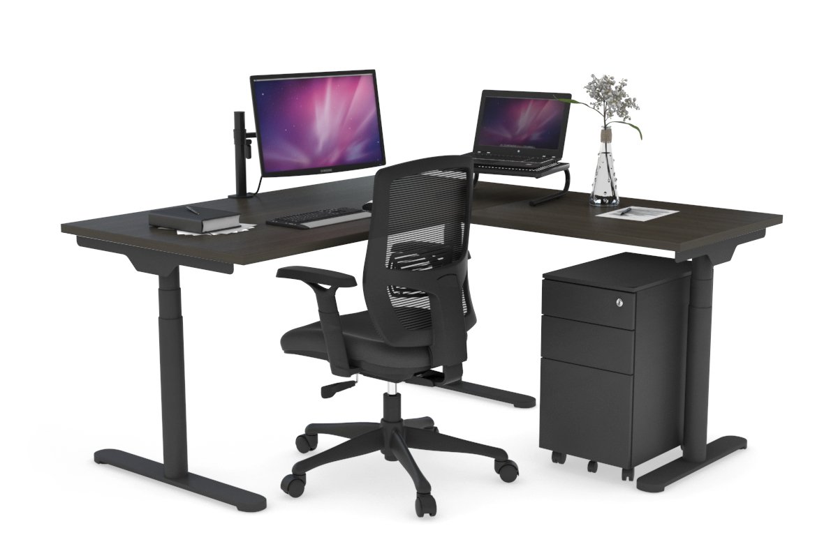 Flexi Premium Height Adjustable Corner Workstation [1400L x 1700W] Jasonl Black dark oak 