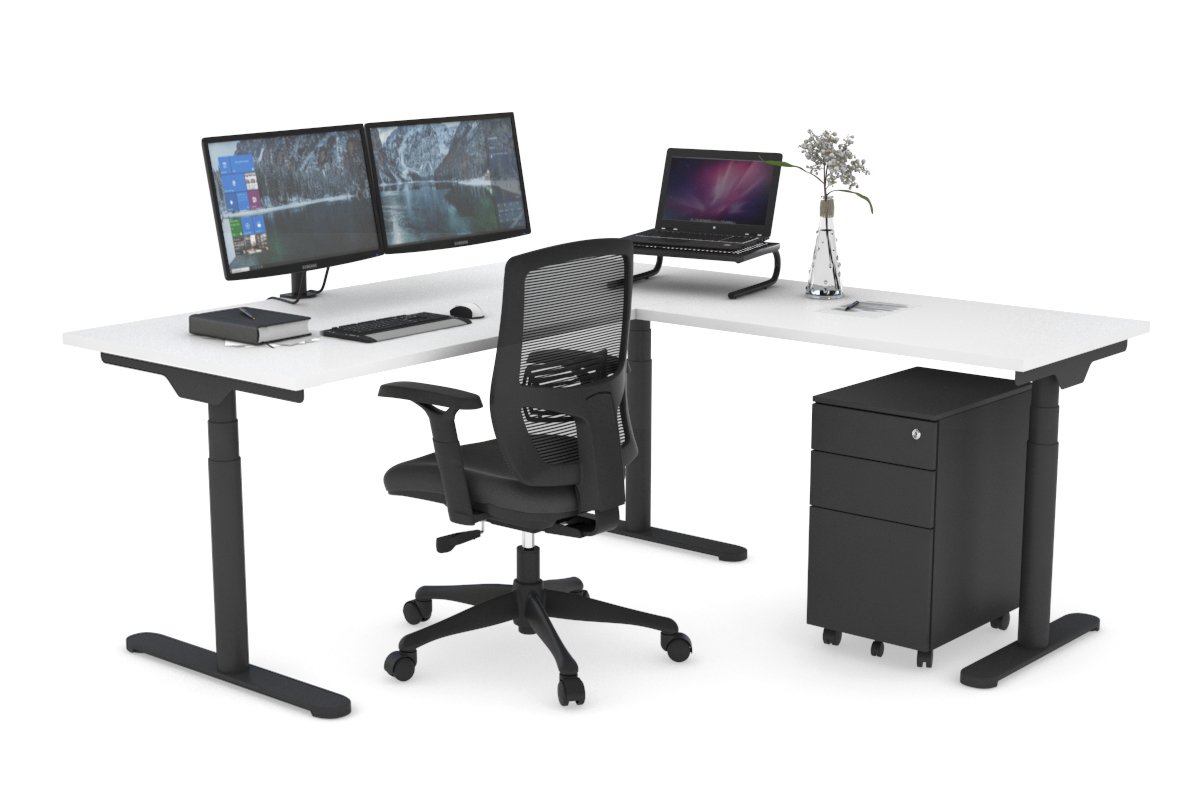 Flexi Premium Height Adjustable Corner Workstation [1600L x 1450W] Jasonl Black white 