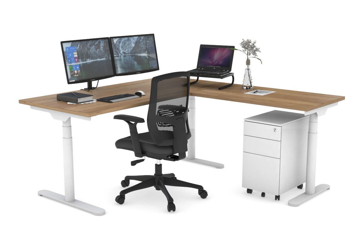 Flexi Premium Height Adjustable Corner Workstation [1600L x 1450W] Jasonl White salvage oak 