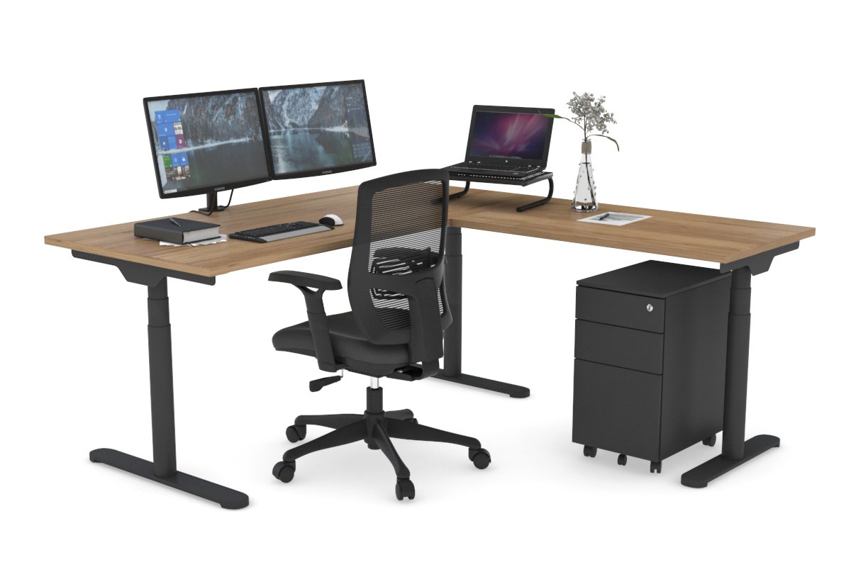 Flexi Premium Height Adjustable Corner Workstation [1600L x 1450W] Jasonl Black salvage oak 