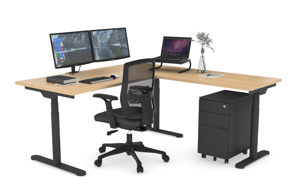 Flexi Premium Height Adjustable Corner Workstation [1600L x 1450W] Jasonl Black maple 