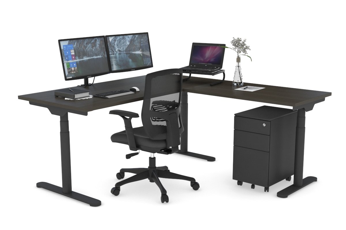 Flexi Premium Height Adjustable Corner Workstation [1600L x 1450W] Jasonl Black dark oak 