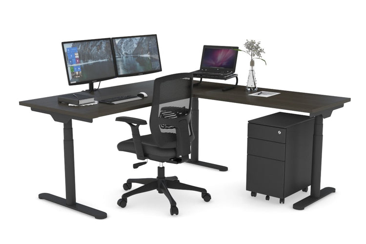 Flexi Premium Height Adjustable Corner Workstation [1600L x 1450W] Jasonl Black dark oak 