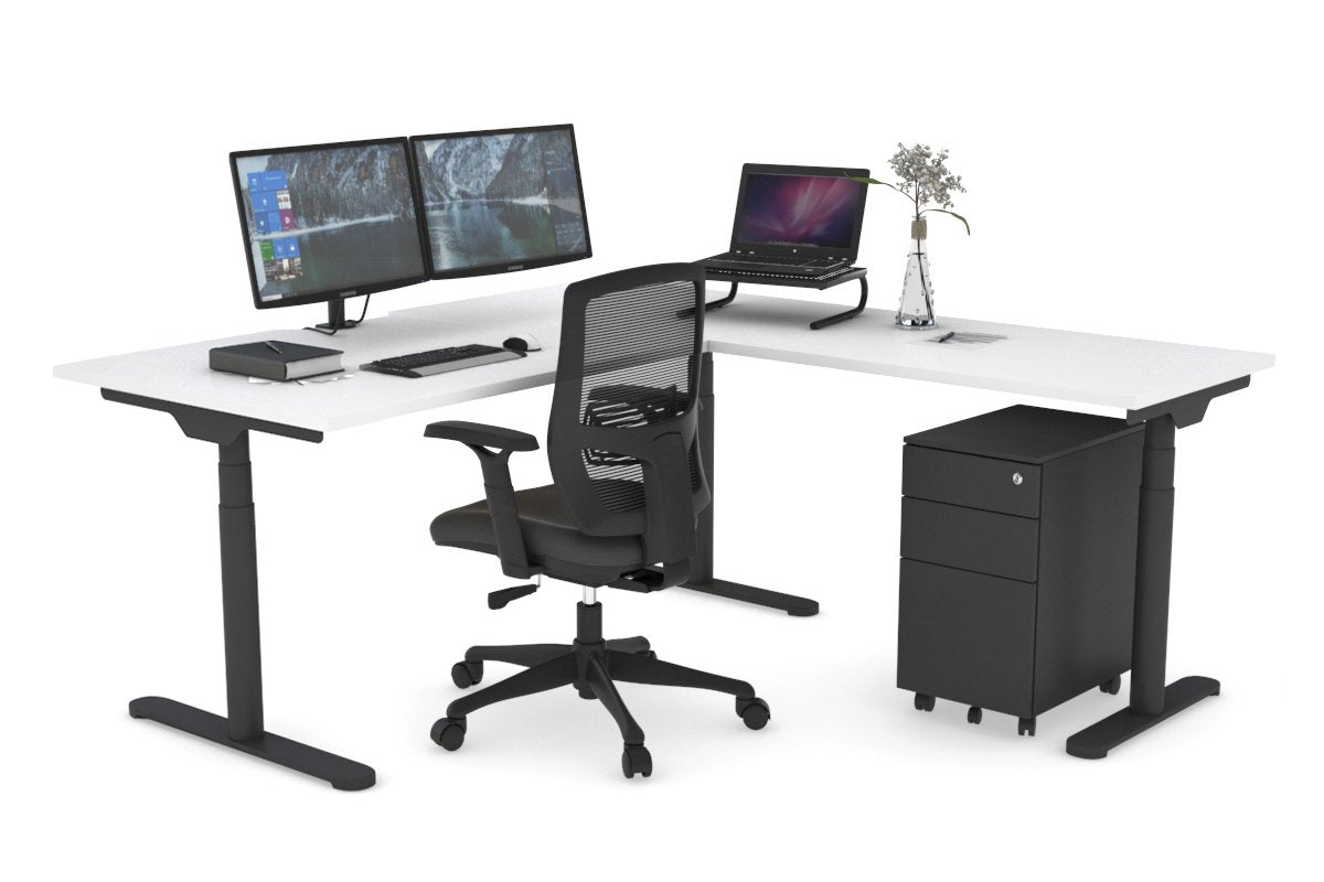 Flexi Premium Height Adjustable Corner Workstation [1600L x 1800W with Cable Scallop] Jasonl Black white 