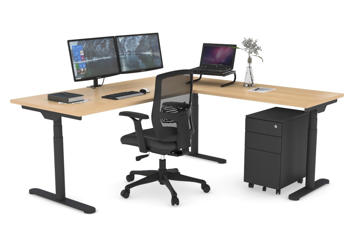 Flexi Premium Height Adjustable Corner Workstation [1800L x 1450W] Jasonl Black maple 