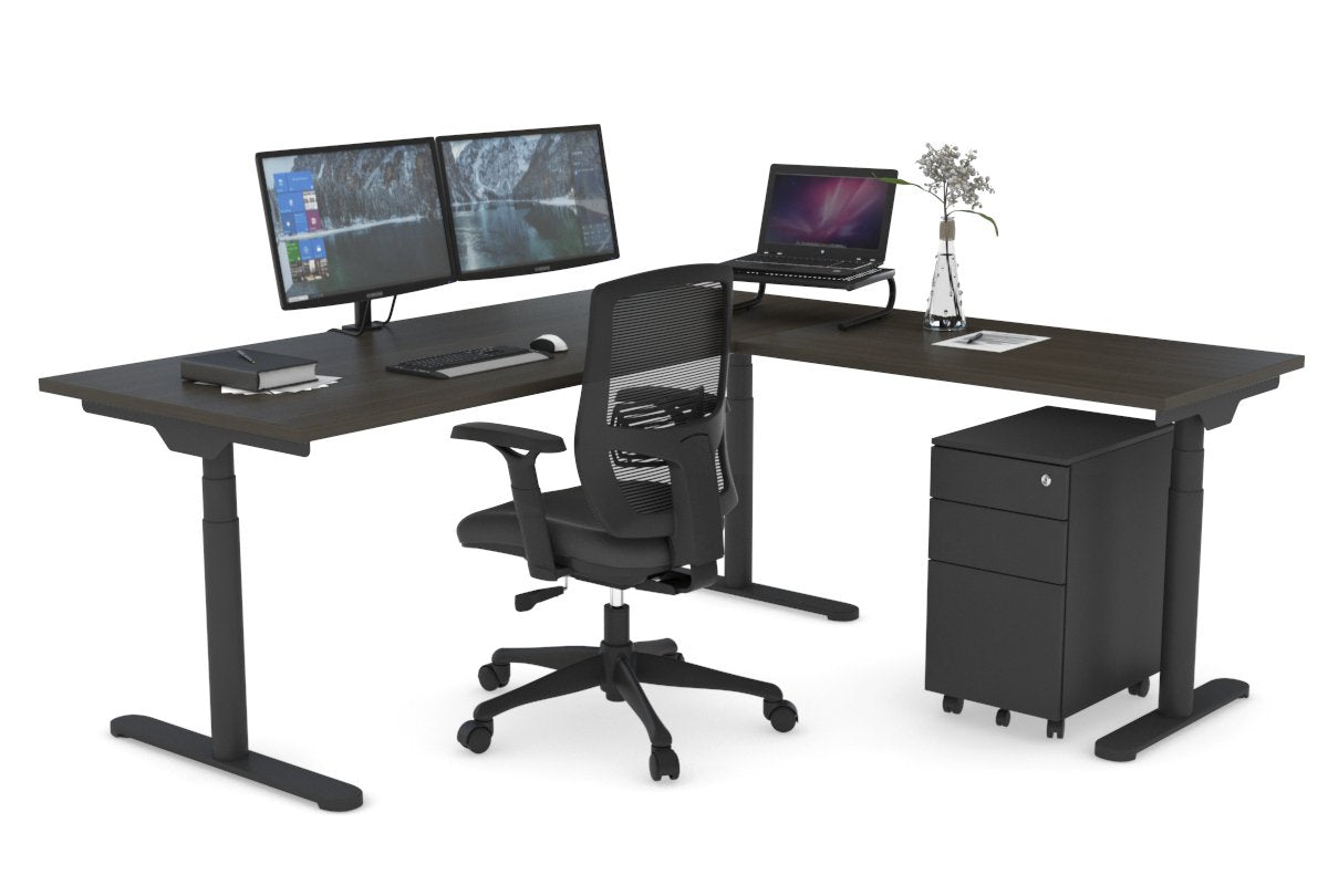 Flexi Premium Height Adjustable Corner Workstation [1800L x 1450W] Jasonl Black dark oak 