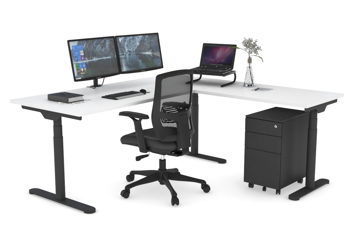 Flexi Premium Height Adjustable Corner Workstation [1800L x 1450W] Jasonl Black white 