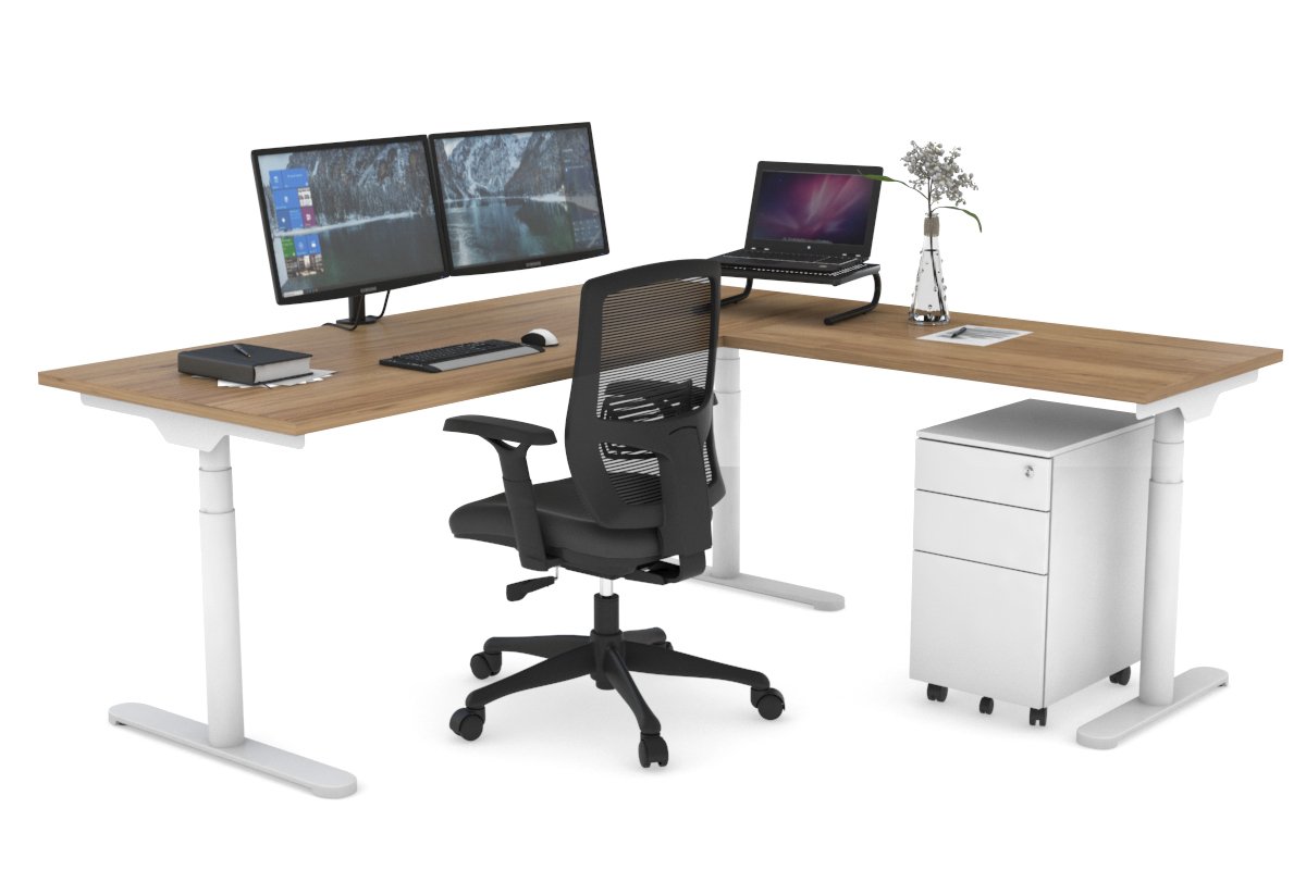 Flexi Premium Height Adjustable Corner Workstation [1800L x 1450W] Jasonl White salvage oak 
