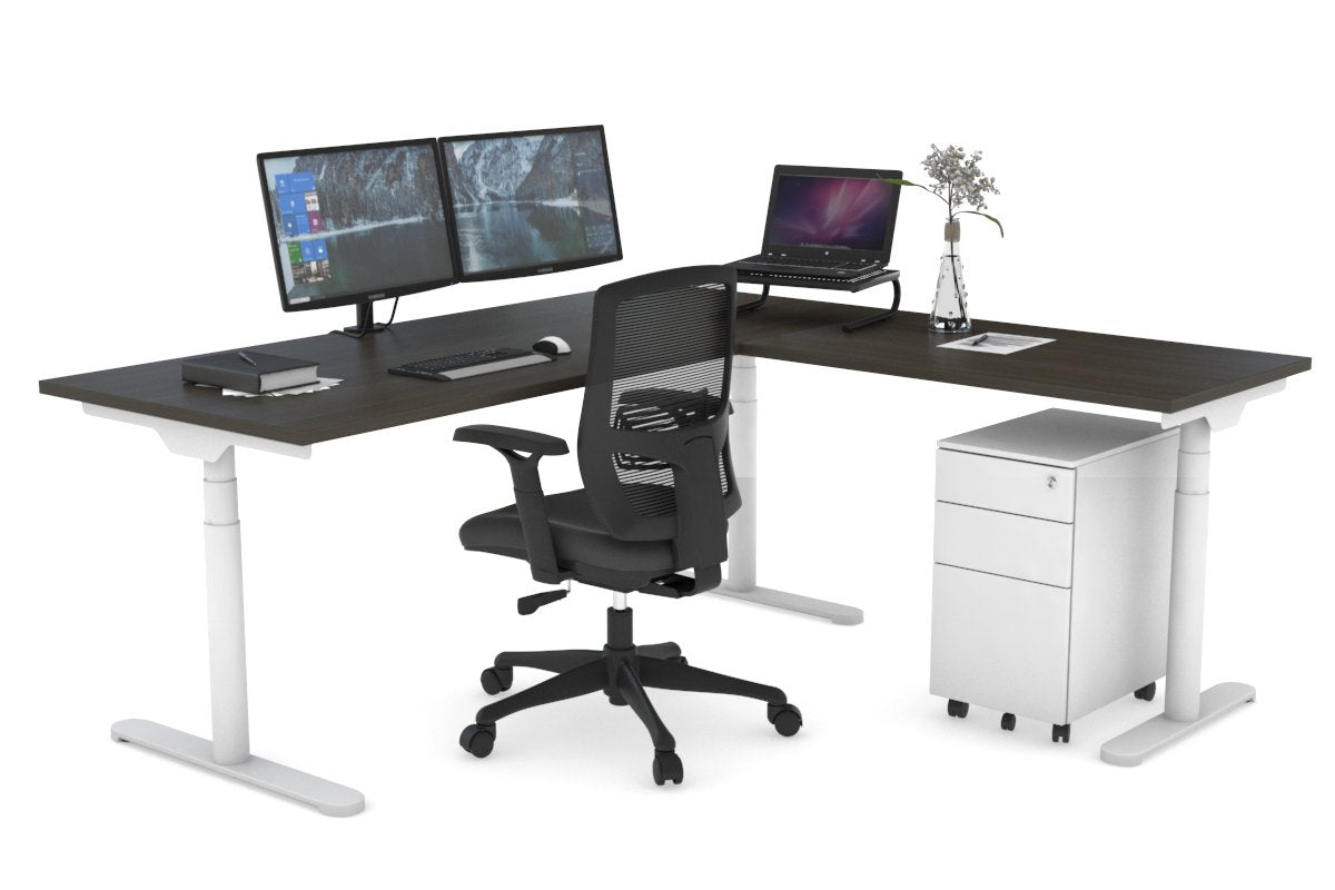 Flexi Premium Height Adjustable Corner Workstation [1800L x 1450W] Jasonl White dark oak 