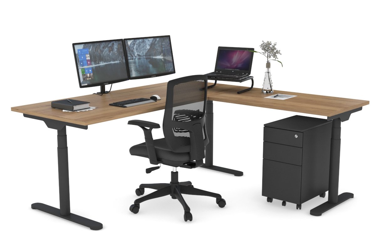 Flexi Premium Height Adjustable Corner Workstation [1800L x 1450W] Jasonl Black salvage oak 
