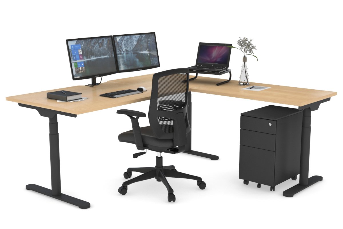 Flexi Premium Height Adjustable Corner Workstation [1800L x 1550W with Cable Scallop] Jasonl Black maple 