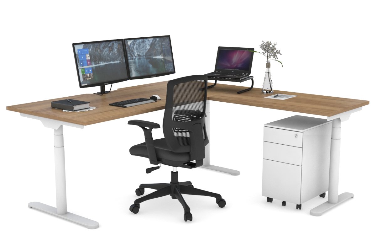 Flexi Premium Height Adjustable Corner Workstation [1800L x 1550W with Cable Scallop] Jasonl White salvage oak 