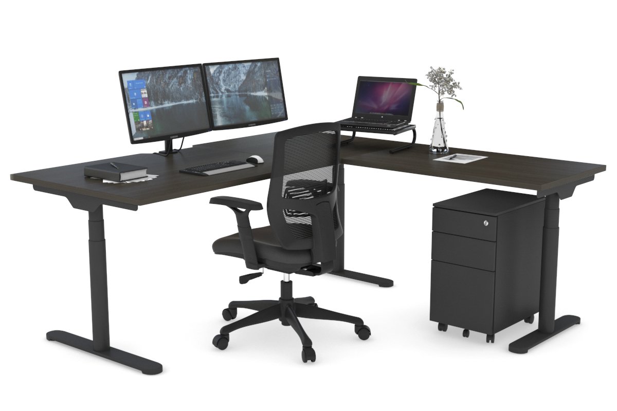 Flexi Premium Height Adjustable Corner Workstation [1800L x 1550W with Cable Scallop] Jasonl Black dark oak 