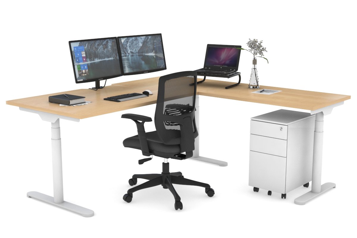Flexi Premium Height Adjustable Corner Workstation [1800L x 1550W with Cable Scallop] Jasonl White maple 