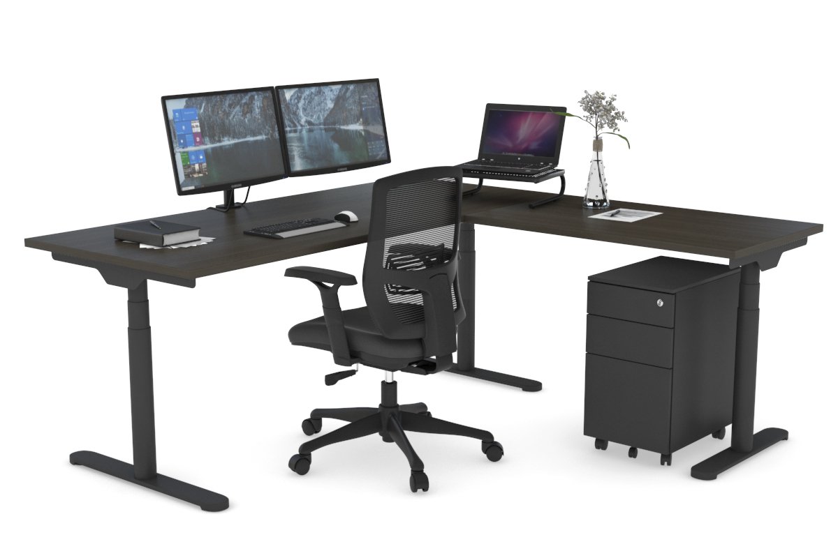 Flexi Premium Height Adjustable Corner Workstation [1800L x 1700W] Jasonl Black dark oak 