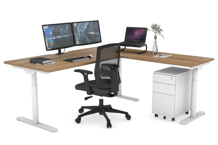 Flexi Premium Height Adjustable Corner Workstation [1800L x 1800W with Cable Scallop] Jasonl White salvage oak 