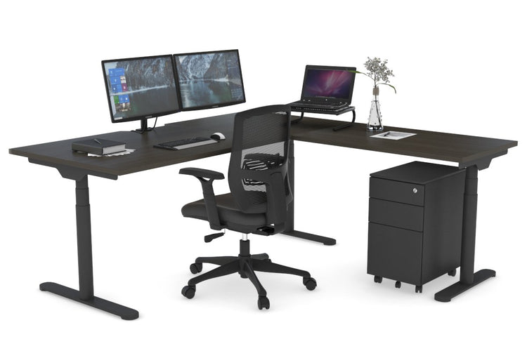 Flexi Premium Height Adjustable Corner Workstation [1800L x 1800W with Cable Scallop] Jasonl Black dark oak 
