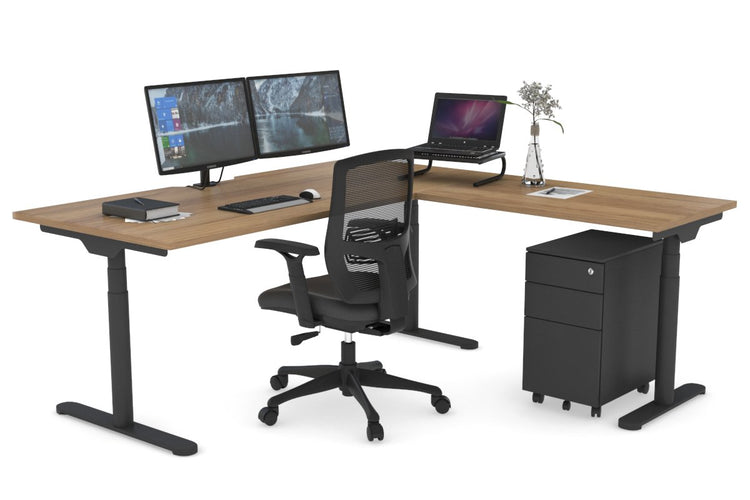 Flexi Premium Height Adjustable Corner Workstation [1800L x 1800W with Cable Scallop] Jasonl Black salvage oak 