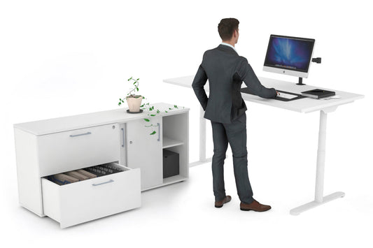 Flexi Premium Height Adjustable Desk Executive Setting [1600L x 700W] Jasonl white frame white 2 drawer lateral sliding door credenza
