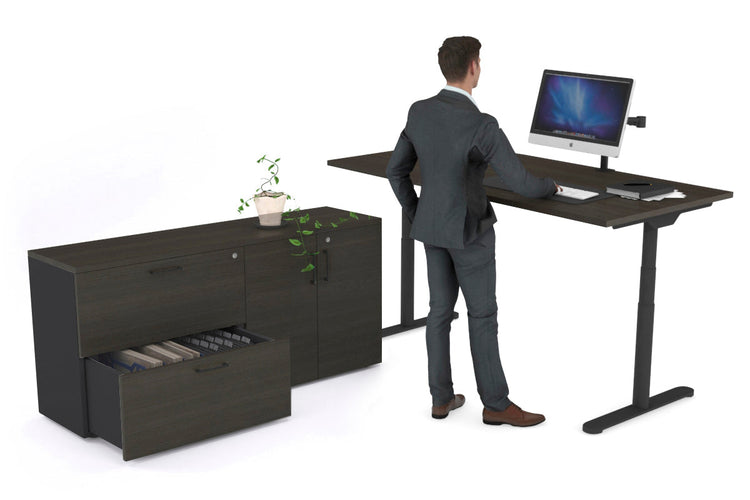 Flexi Premium Height Adjustable Desk Executive Setting [1600L x 700W] Jasonl black frame dark oak 2 drawer 2 door filing cabinet