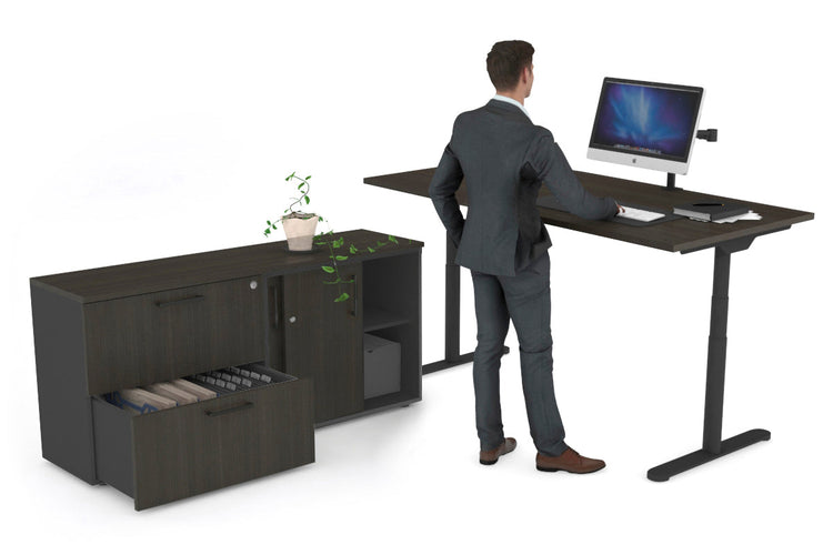 Flexi Premium Height Adjustable Desk Executive Setting [1600L x 700W] Jasonl black frame dark oak 2 drawer lateral sliding door credenza