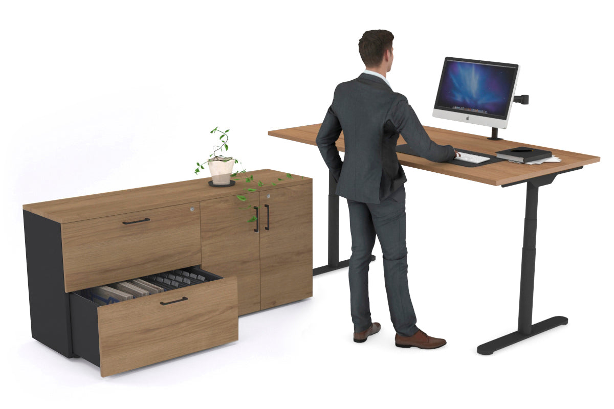 Flexi Premium Height Adjustable Desk Executive Setting [1600L x 700W] Jasonl black frame salvage oak 2 drawer 2 door filing cabinet