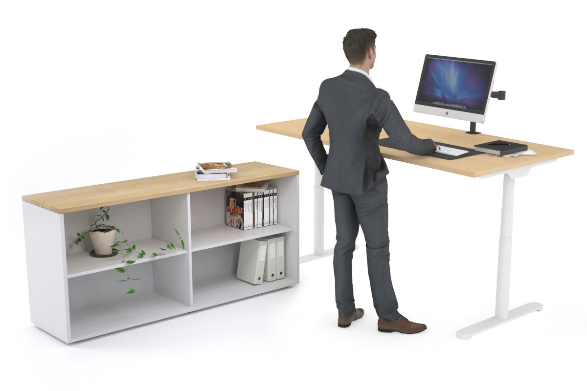 Flexi Premium Height Adjustable Desk Executive Setting [1600L x 700W] Jasonl white frame maple open bookcase