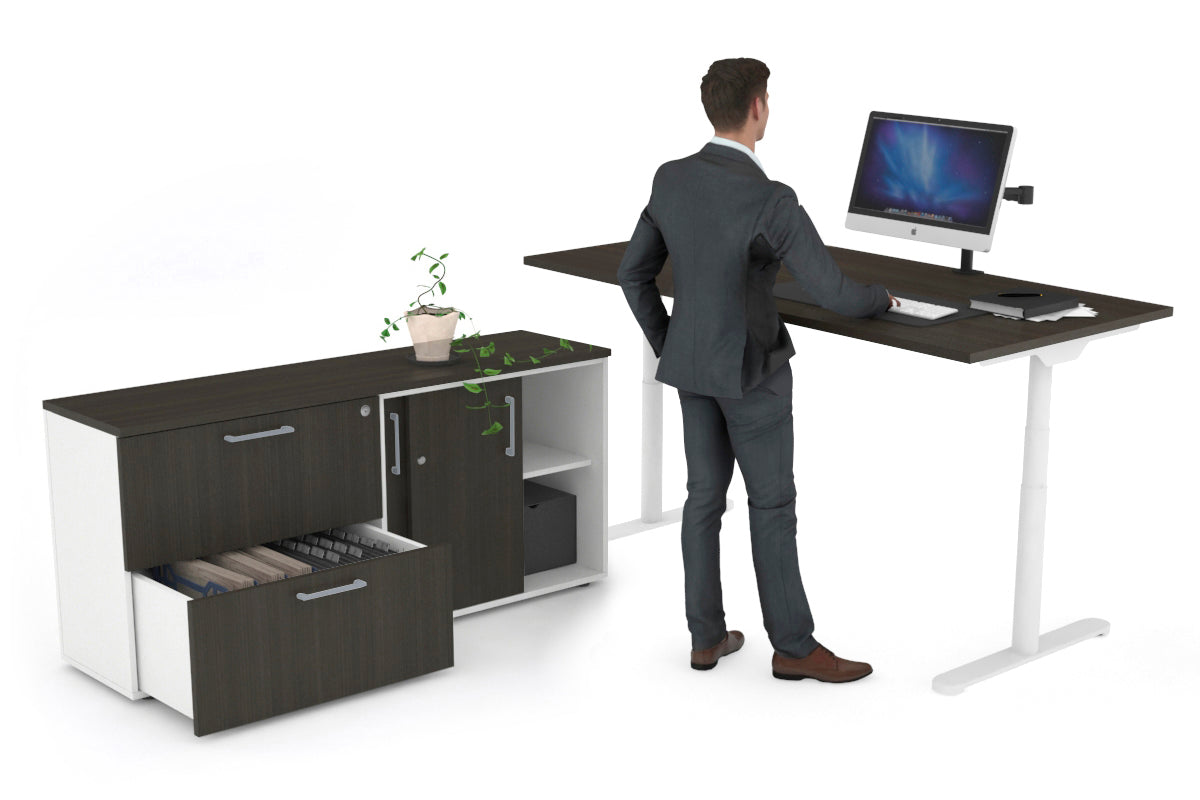 Flexi Premium Height Adjustable Desk Executive Setting [1600L x 700W] Jasonl white frame dark oak 2 drawer lateral sliding door credenza