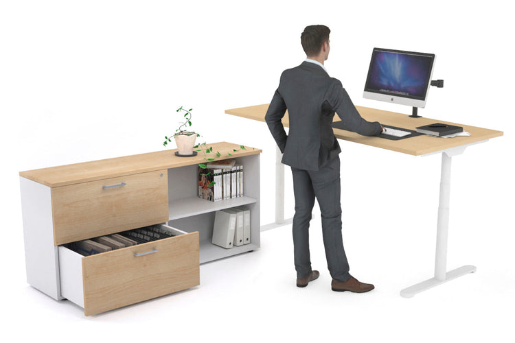 Flexi Premium Height Adjustable Desk Executive Setting [1600L x 700W] Jasonl white frame maple 2 drawer open filing cabinet