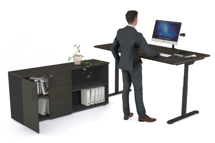 Flexi Premium Height Adjustable Desk Executive Setting [1600L x 700W] Jasonl black frame dark oak 2 door open storage cabinet