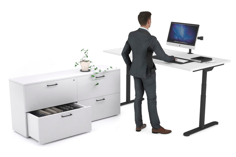 Flexi Premium Height Adjustable Desk Executive Setting [1600L x 700W] Jasonl black frame white 4 drawer lateral filing cabinet