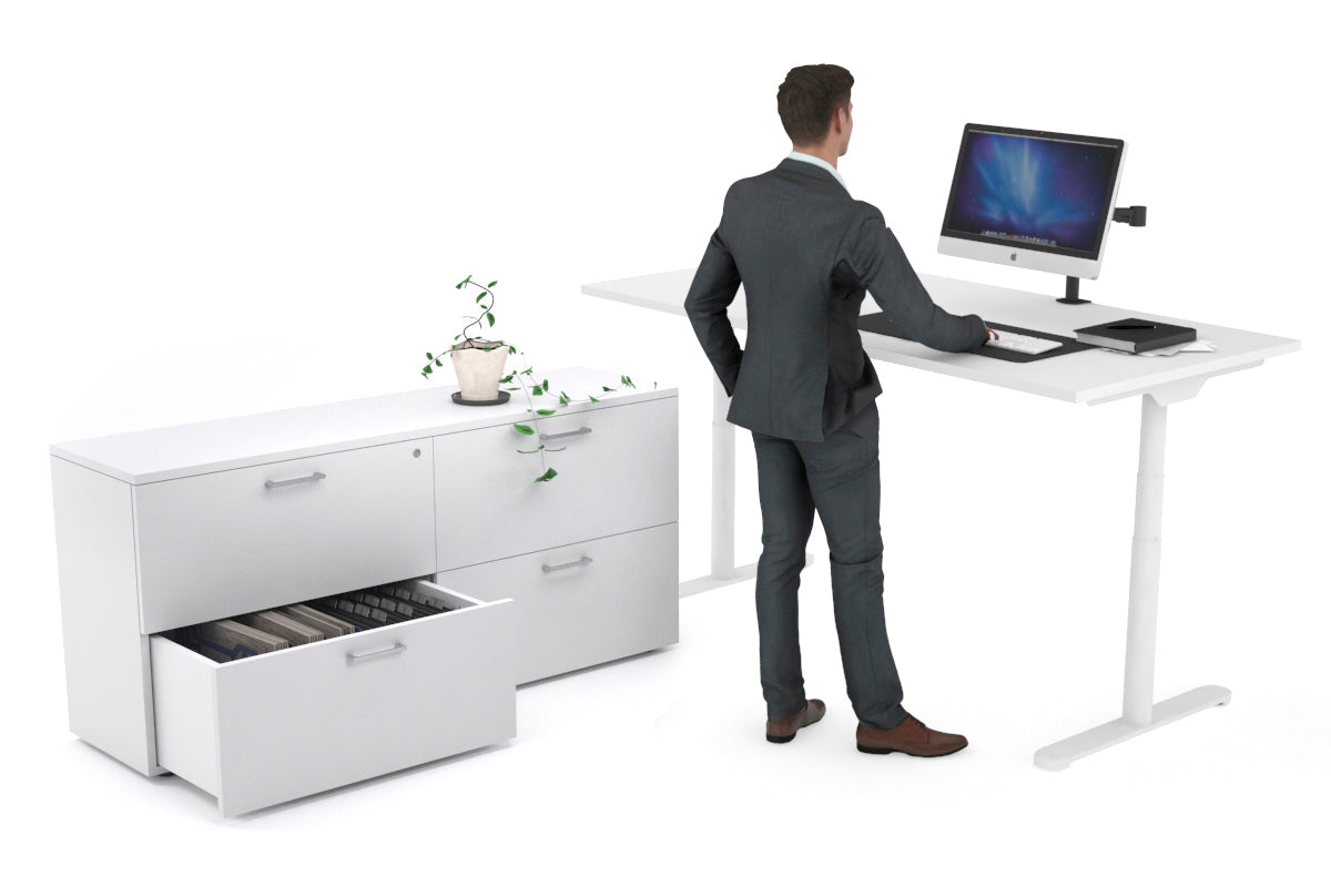 Flexi Premium Height Adjustable Desk Executive Setting [1600L x 700W] Jasonl white frame white 4 drawer lateral filing cabinet