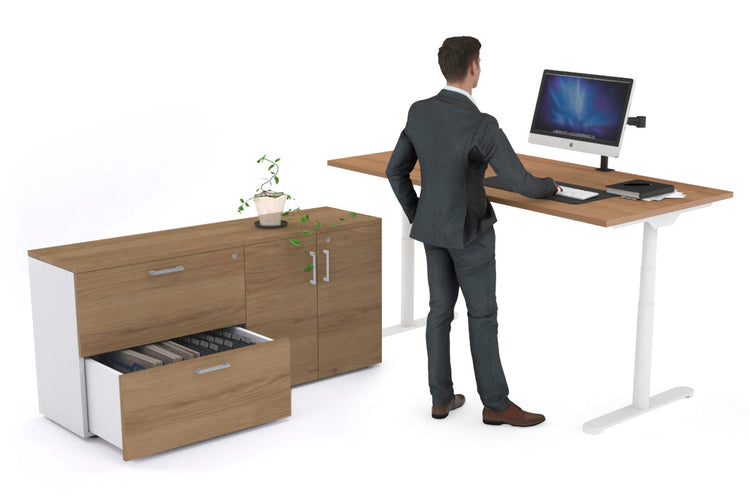 Flexi Premium Height Adjustable Desk Executive Setting [1600L x 700W] Jasonl white frame salvage oak 2 drawer 2 door filing cabinet
