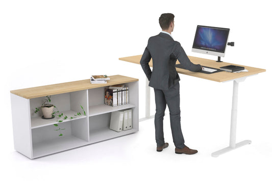 Flexi Premium Height Adjustable Desk Executive Setting [1800L x 700W] Jasonl white frame maple open bookcase